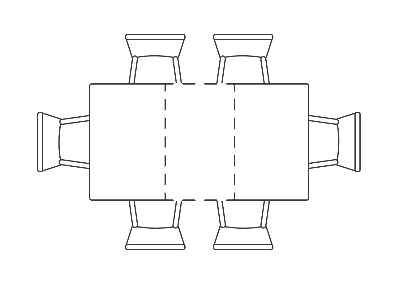 Квадратный, раскладной, 6 мест, с торцевыми